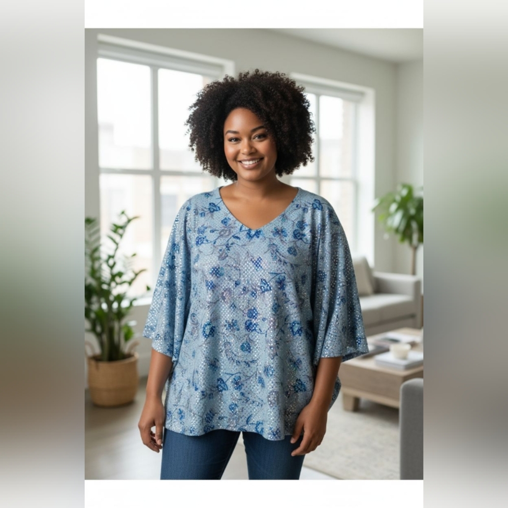 FASHION BUG Blue Sequin Women's Top SIZE 2XL - Picture 5 of 9